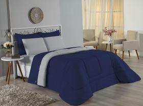 Edredom Solteiro Malha Alg Antialérgico Marinho e cinza