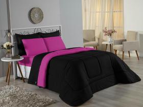 Edredom Solteiro Malha Alg Dupla Face Antialérgico Preto e Pink