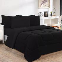 Edredom Solteiro Malha Alg Dupla Face Antialergico Preto