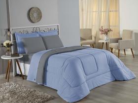 Edredom Solteiro Malha Algodão Dupla Face Antialérgico Azul