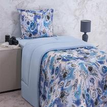 Edredom Solteiro Malha Bella Enxovais Yuri Espaço- Azul