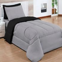 Edredom Solteiro Malha Penteada 100% Algodão Dupla Face 1 Peça Cinza e Preto Edredom Solteiro Malha Penteada 100% Algodão Dupla Face 1 Peça Cinza e Preto