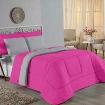 Edredom Solteiro Nobre 1 Peça Dupla Face 1,60m X 2,40m Malha 100% Algodão - Pink / Cinza