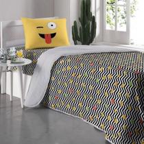 Edredom Solteiro Portallar Estampado Malha Dupla Face Portal Joy Emojis Cinza
