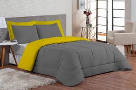 Edredom Ternura Solteiro 4 Peças Dupla Face Amarelo E Cinza Edredom Ternura Solteiro 4 Peças Dupla Face Amarelo E Cinza