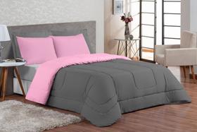 Edredom Ternura Solteiro 4 Peças Dupla Face Cinza E Rosa