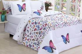 Edredon Casal Queen borboletas percal 180 fios Edredon Casal Queen borboletas percal 180 fios