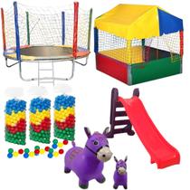 Educacional KIT Escorregador MÉDIO + PISCINA DE BOLINHAS 1,5 + CAMA ELASTICA 2,30 + 1000 BOLAS + CAVALINHO UPA SEM SOM