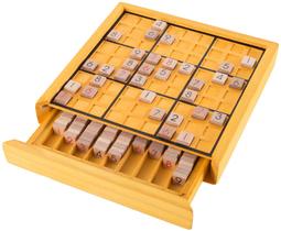 Ei! Brincar! Conjunto de jogos de tabuleiro Wood Sudoku- Conjunto completo com telhas numépicas, tabuleiro de jogo de madeira e quebra-cabeça- Jogo de pensamento numédico para adultos e crianças (80-EC03) - Hey! Play!