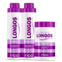 Eico Cabelos Longos Shampoo e Condicionador 800ml Fortalecimento Crescimento + Máscara Hidratação Reparação Resistência 1Kg