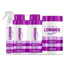 Eico Cabelos Longos Shampoo Sem Sal e Condicionador Leave-in 450ml + Máscara Hidratação 1kg + Spray Leave-in 120ml Fortalecimento Crescimento Capilar