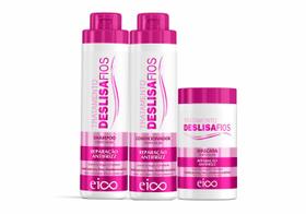 Eico Deslisa Fios Shampoo 800ml e Condicionador 750ml + Máscara Hidratação Recueparação Reduz Volume Antifrizz 1Kg