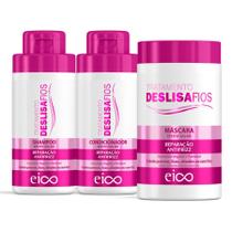 Eico Deslisa Fios Shampoo Hidratante 450ml e Condicionador 12X1 450ml + Máscara Hidratação Desmaia