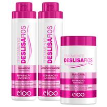 Eico Deslisa Fios Shampoo Sem Sal e Condicionador Leave-in 800ml + Máscara Tratamento Creme de Hidratação 1kg