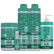 Eico Kit Cachos Definidos Shampoo e Condicionador 800ml + Máscara 1Kg + Óleo 60ml e Creme 600ml - Eico Cosméticos