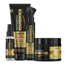 Eico Kit Mandioca Máscara 270g + Spray Proteção Térmica 120ml + Leave-In Creme Filtro UV 200ml + Óleo Reparador 60ml