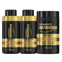 Eico Kit Mandioca Shampoo 450ml e Condicionador 400ml + Máscara Hidratação Tratamento Creme 1Kg