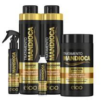 Eico Mandioca Shampoo 800ml e Condicionador 750ml + Máscara Hidratação 1Kg + Spray Proteção Térmica Leave-In 120ml + Megadose Creme 45ml