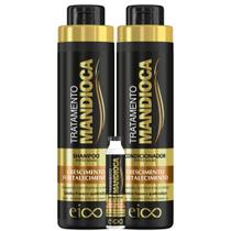Eico Mandioca Shampoo Fortalecimento 800ml e Condicionador Hidratação Nutrição Protege Cor 750ml + Megadaose Creme Hidratação Tratamento