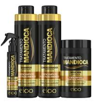 Eico Tratamento Mandioca Shampoo Sem Sal e Condicionador 800ml + Máscara Hidratação 1kg + Spray Leave-in Protetor Térmico 120ml
