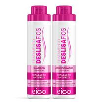 Eico Tratamento Shampoo Sem Sal + Condicionador Leave-in 800ml Deslisa Fios Efeito Salão Ultra Hidratação Antifrizz Queratina Brilho