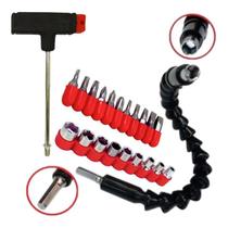 Eixo Extensão Flexível 1/4 + 21 Pçs Bits Philips Torx Fenda