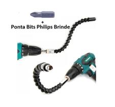 Eixo Extensor Parafusadeira Prolongador Haste Flexível 29,5cm + Brinde 1 Bits Philips