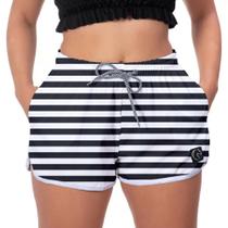 Elastano Short Praia Listra Preta e Branca Piscina Academia Estilo