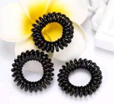 Elástico de Cabelo Fio Telefone - Preto - Espiral - KIT 10 UNIDADES