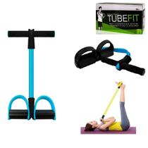 Elástico De Tensão Com Apoio Para Os Pés Treino Bíceps Abdômen Ombro Exercícios Yoga Pilates TubeFit Azul