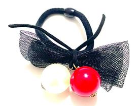 Elástico Preto Cabelo Laço Nylon e Pérolas