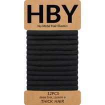 Elásticos para Cabelo Feminino HBY para Cabelos Grossos ou Cacheados. Prendedores de Rabo de Cavalo Sem Costura Antideslizantes para Esporte, Pretos, 8MM, 12 Unidades