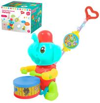 Elefante baby de empurrar com som + luz e cabo colors a pilha 50x50cm na caixa