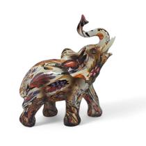 Elefante Branco com Detalhes de Flores Coloridas 14 cm Elefante Branco com Detalhes de Flores Coloridas 14 cm