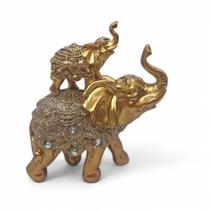 Elefante da Sabedoria Com Filhote Dourado e Brilho 15 cm Elefante da Sabedoria Com Filhote Dourado e Brilho 15 cm