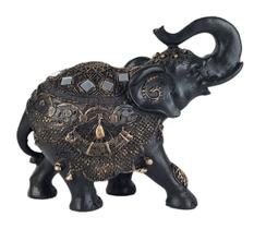 Elefante da Sorte GRANDE Preto com manto Dourado