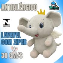 Elefante de Pelúcia Cinza com Coroa 30cm Antialérgico Lavável com Zíper Elefante de Pelúcia Cinza com Coroa 30cm Antialérgico Lavável com Zíper