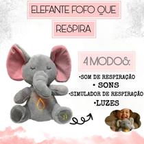 Elefante de Pelúcia Respirando Brinquedo Bebê Luz e Som Acalma e Ajuda a Dormir Ansiedade