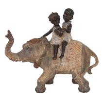 Elefante de resina com duas crianças 27cm x 12cm x 24cm rq0062 - BTC