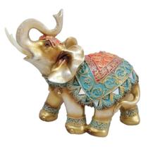 Elefante Decorativo Dourado Indiano Resina 15Cm Altura