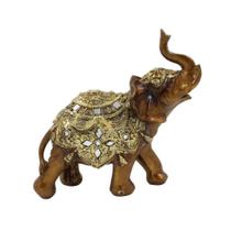 Elefante Decorativo Em Resina Gold 19CM Indiano Sabedoria Sorte