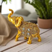Elefante Decorativo Em Resina Indiano Sabedoria Sorte Hindu Preto com detalhes dourado