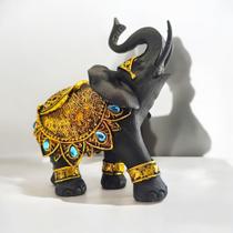 Elefante Decorativo Em Resina Indiano Sorte Sabedoria Médio