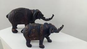 Elefante Decorativo Grande Azul e Cobre 40 x 20 cm