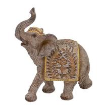 ELEFANTE DECORATIVO MARROM E DOURADO 17cm