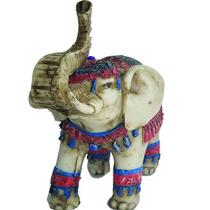 Elefante Indiano Colorido Em Resina 461 24X19X9Cm