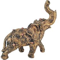 Elefante Indiano Cor Ouro Envelhecido Estátua Resina Grande