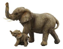 Elefante Mãe E Filhote 23cm - Animais Resina