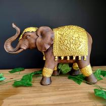 Elefante manto reto g envelhecido com dourado 18cm - CASA FÉ