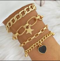 "Elegância em Cada Detalhe: Conjunto Exclusivo de 5 Pulseiras Banhadas a Ouro 18K"